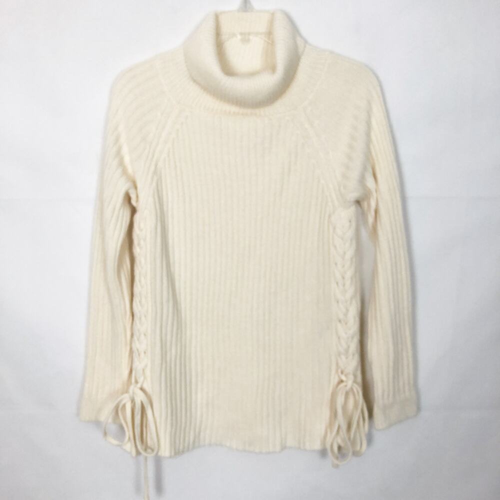 Just Fab Turtleneck Lace Up Cream Pullover Sweater Size S